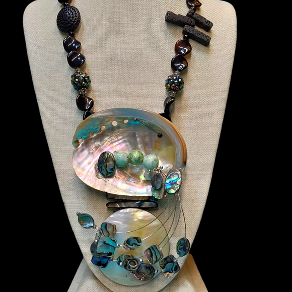 Jewelry - Artisan made abalone and mother of pearl. Black agate  a WOW piece